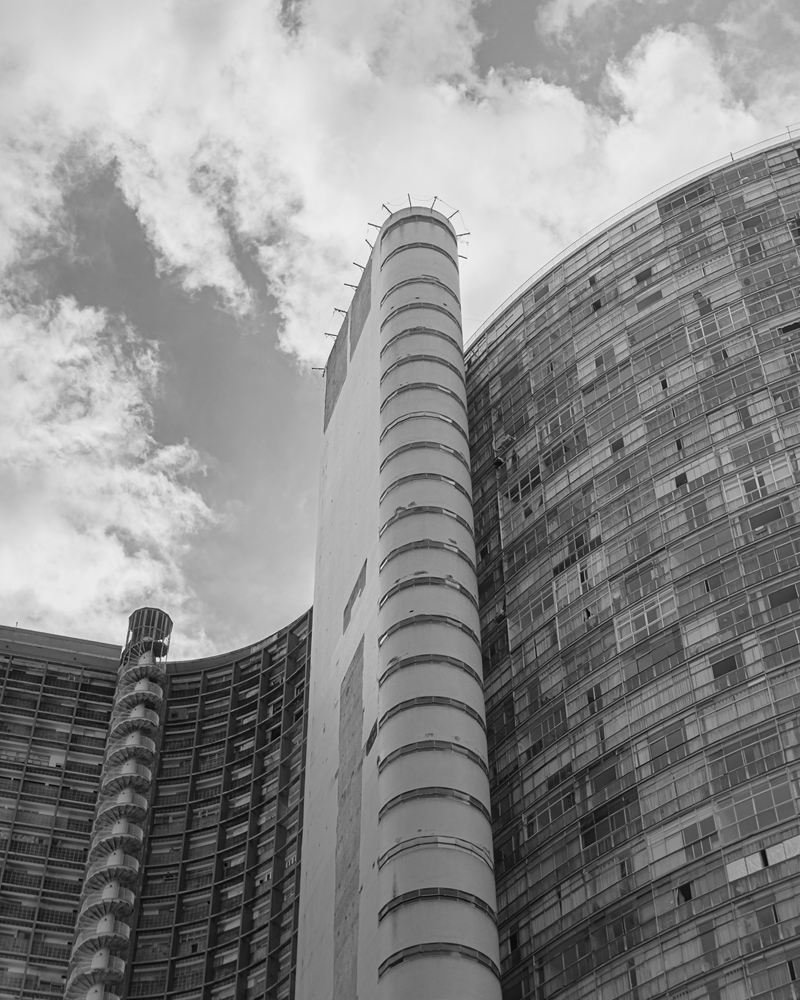 The curving concrete brise-soleil of Oscar Niemeyer's Copan building in central São Paulo