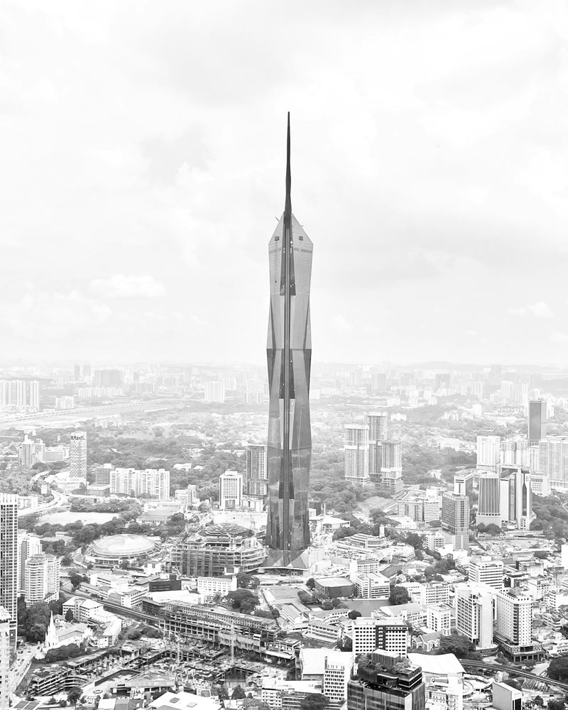 The Merdeka 118 tower rising above Kuala Lumpur under an overcast sky
