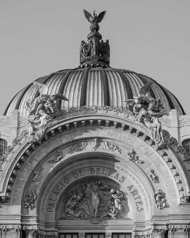 The marble arch and dome of the Palacio de Bellas Artes in Mexico City's historic centre